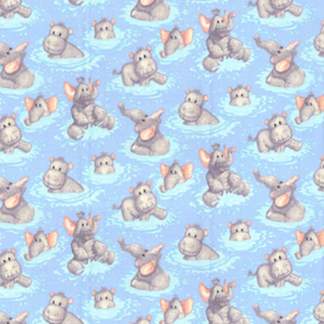 Handmade Placemat Or Table Runner Hippo Babies Playing In Water Nursery