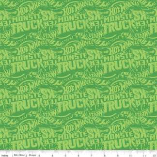 Hot Wheels Monster Trucks Tonal Green Cotton Fabric