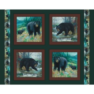 Black Bear Pillow Panel Cotton Fabric