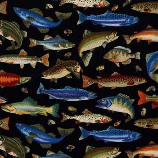 Swimming Fish Black Cotton Fabric