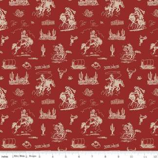 John Wayne Courage Cowboys Barn Red Cotton Fabric