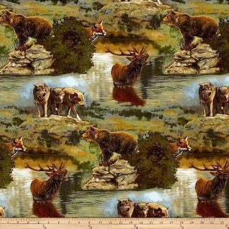 Wildlife Nature Studies 3 North American Wildlife Scenic Cotton Fabric