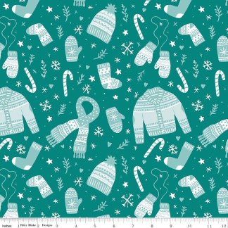 Ski Hill Main Teal Cotton Fabric