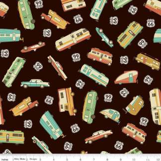 Route 66 Main Black Cotton Fabric