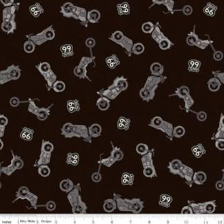 Route 66 Bikes Black Cotton Fabric