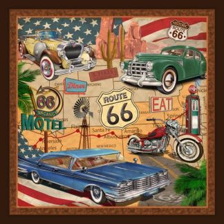 Route 66 Map Panel Cotton Fabric