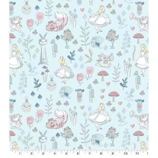 Alice in Wonderland Blue Scenic Cotton Fabric