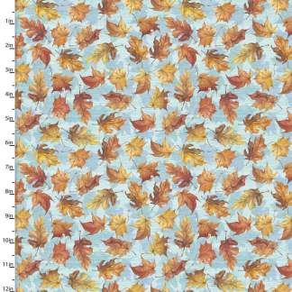 Pumpkin Please Autumn Leaves Blue Cotton Fabric