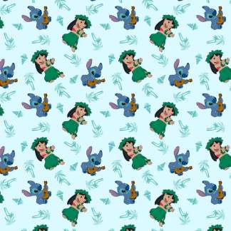 Blue Green Lilo Stitch Vacation Icon Cotton Fabric