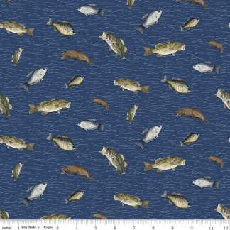 Wake at the Lake Fish Toss Navy Cotton Fabric