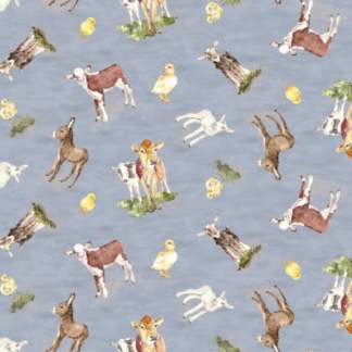 Farm Life Baby Animals Slate Fabric