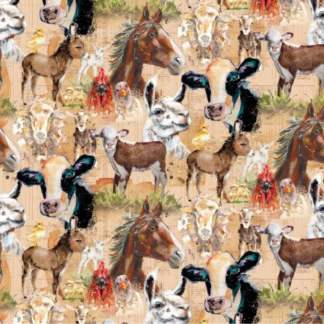 Farm Life Toile Light Rust Fabric