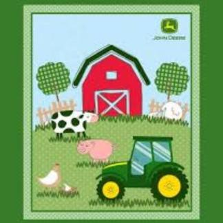 John Deere Barnyard Green Cotton Fabric Panel