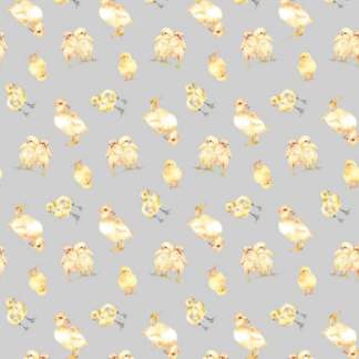 Farm Life Chicks Light Grey Fabric