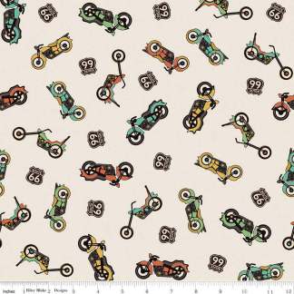 Route 66 Bikes Cream Cotton Fabric