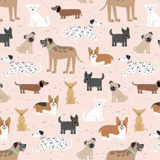 Graphic Dogs On Tan Flannel Fabric