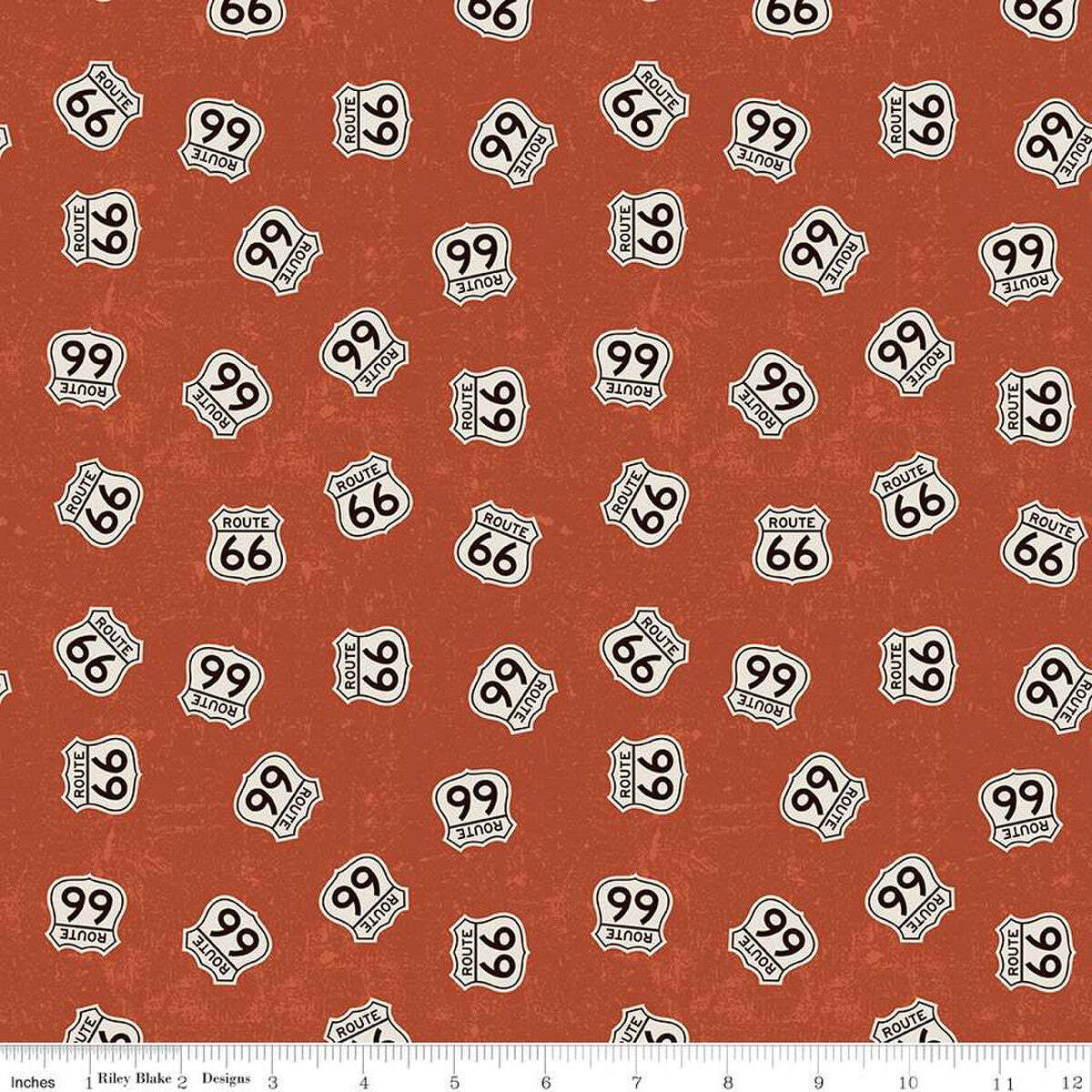 Route 66 Signs Rust Cotton Fabric