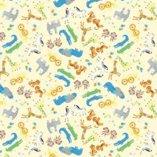Noah's Journey Two by Two Animals Yellow Cotton Fabric