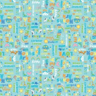Noah's Journey Two by Two Words Aqua Cotton Fabric