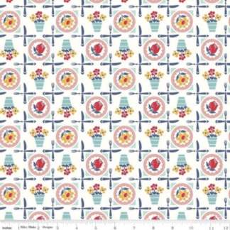 Cook Book Plates Coral Cotton Fabric