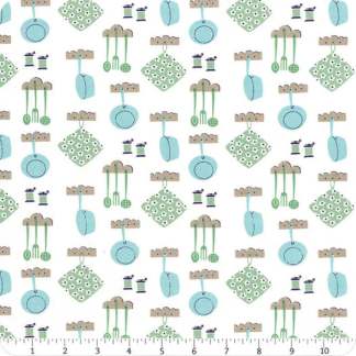 Cook Book Pots and Pans Cottage Cotton Fabric