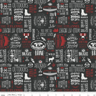 Woodsman Text Black Cotton Fabric