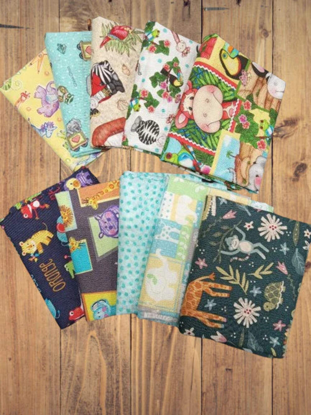 Assorted Nursery Safari Colorful Flat Fold Assortment 10 Yard Bundle Cotton Fabr