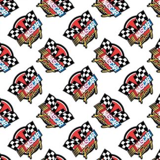 NASCAR Retro Racing White Cotton Fabric