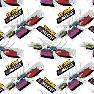 TEAM NASCAR Tracks White Cotton Fabric