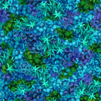 Treasures at Sea Coral Blue Cotton Fabric