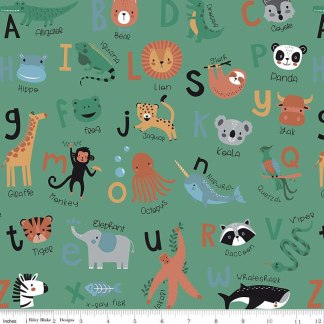 Alphabet Zoo Green Flannel Fabric