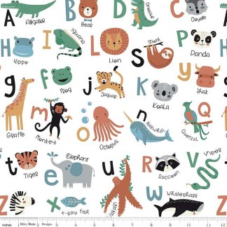 Alphabet Zoo White Flannel Fabric