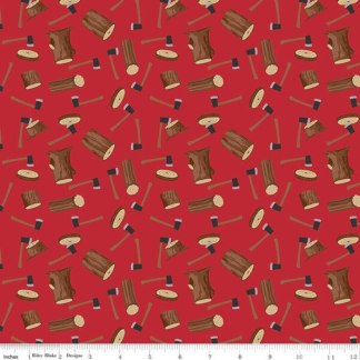 Woodsman Wood Axe Red Cotton Fabric