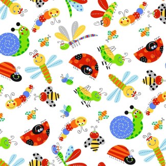 Handmade Blanket, Burp Rag/ Security Blanket, and Bib Fun Bugs White