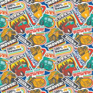 Hasbro Tonka III Sticker Overlap Blue Cotton Fabric