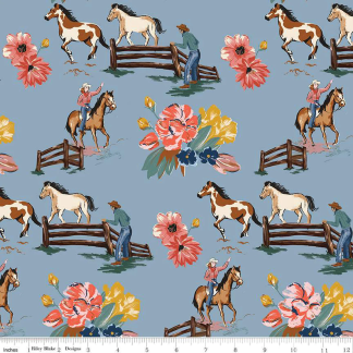 Wild Rose Main Blue Cotton Fabric