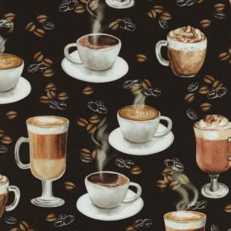 For The Love Of Coffee It's Coffee Time Cotton Fabric