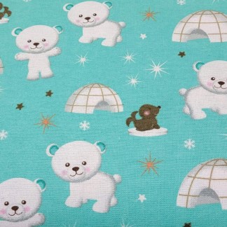 Igloo Polar Bear Mint Flannel Fabric