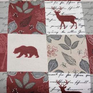 Wildlife Wood Patch Wine Flannel Fabric