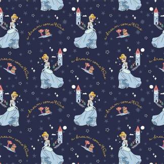 Heart of a Princess Cinderella Navy Cotton Fabric