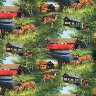 Handmade Valance or Curtain Panel Deer Covered Bridge Scenic