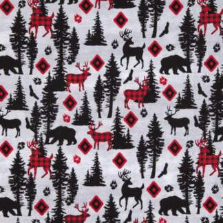 Handmade Valance or Curtain Panel Red & Black Woodland Animals Calico