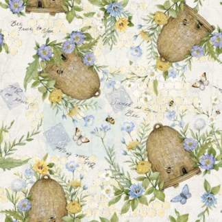 Sweet As Can Bee Tossed Hives and Floral Cotton Fabric