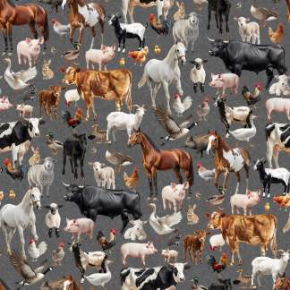 Farm Friends Gray Cotton Fabric
