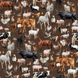 Farm Friends Brown Cotton Fabric