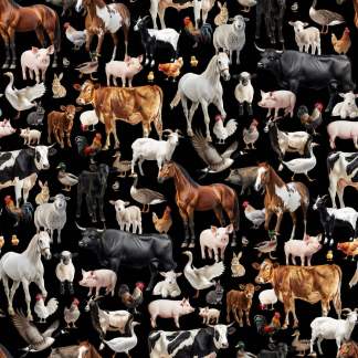 Farm Friends Black Cotton Fabric
