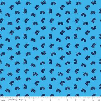 Hot Wheels Monster Trucks Silhouette Blue Cotton Fabric