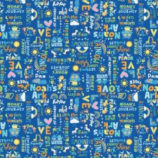 Noah's Journey Two by Two Words Blue Cotton Fabric