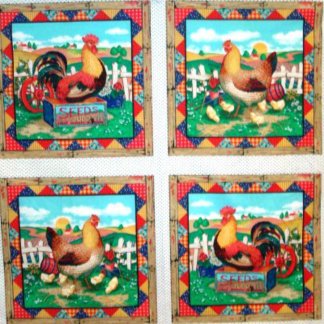 Green Acres Chickens Cream Pillow Panel Digital Cotton Fabric