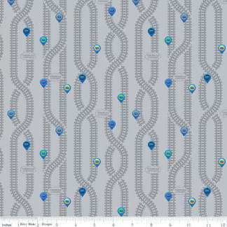 Thomas the Train Full Steam Ahead Key Locations Gray Cotton Fabric - 1 Yard Prec